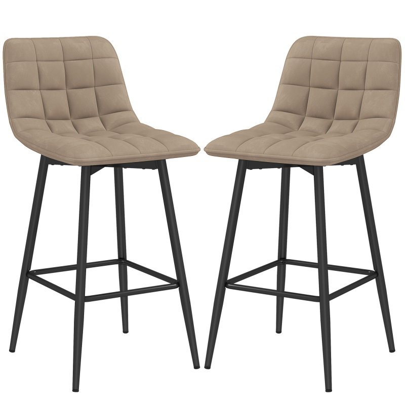 HOMCOM Set 2 Hochhocker im skandinavischen Stil mit Rückenlehne und Fußstütze, Hocker mit Samteffektbezug und Metall, 45x47x84 cm, Braun Aosom – Bild 1 von 2