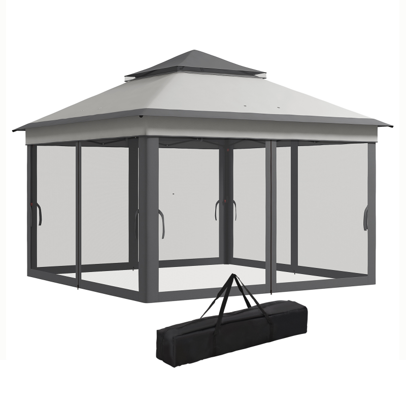 Outsunny Pavillon Mit Abnehmbaren Moskitonetzen, Höhenverstellbar und Tragetasche, Gartenpavillon aus Stahl und Oxford-Gewebe, UV 30+, für Garten, Partys, Camping, Grau Aosom – Bild 1 von 2