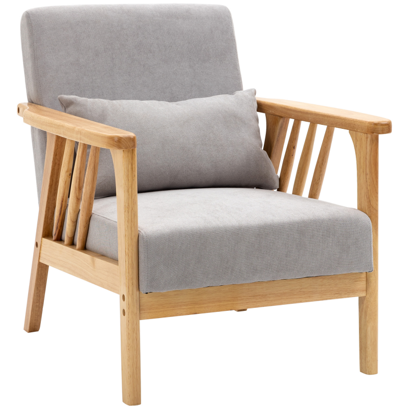 HOMCOM Moderner Sessel mit Samtbezug und Holzrahmen, Sessel für Schlaf- und Wohnzimmer mit Extra-Kissen, 68x75x78cm, Grau Aosom – Bild 1 von 2
