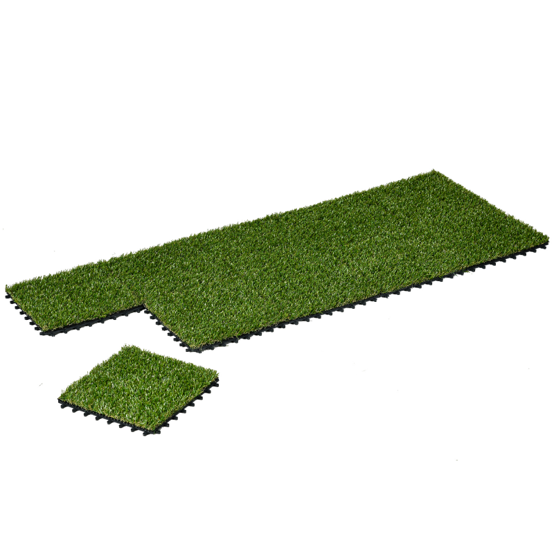 Outsunny Kunstrasen Fliesen Set von 10 Stück 30 x 30 cm 3 cm dicke Einrasten Grün Aosom – Bild 1 von 2