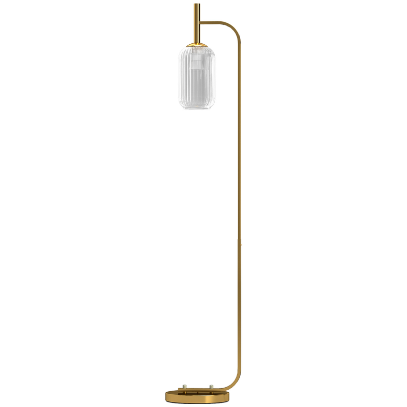 HOMCOM Moderne Stehlampe mit Glasschirm, Stehleuchte mit Fußschalter für E27 LED-Lampen, für Wohnzimmer, Schlafzimmer und Büro, 153 cm, Gold Aosom – Bild 1 von 2