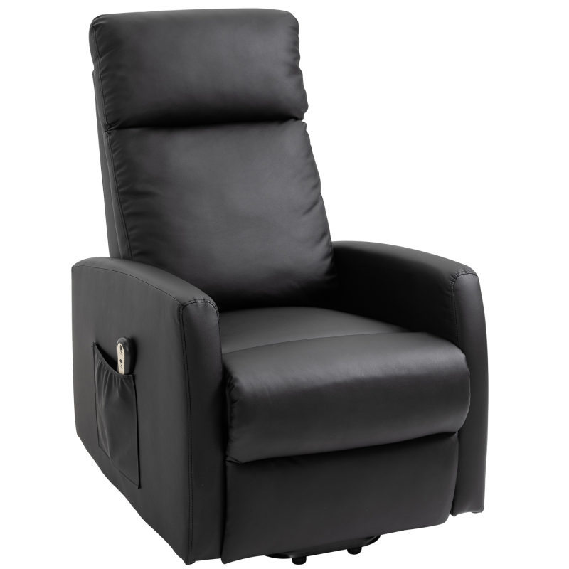 HOMCOM Elektrischer Aufstehsessel, Relaxsessel, neigbar mit verstellbarer Fußstütze, Fernbedienung und Tasche, Kunstleder - Schwarz Aosom – Bild 1 von 2
