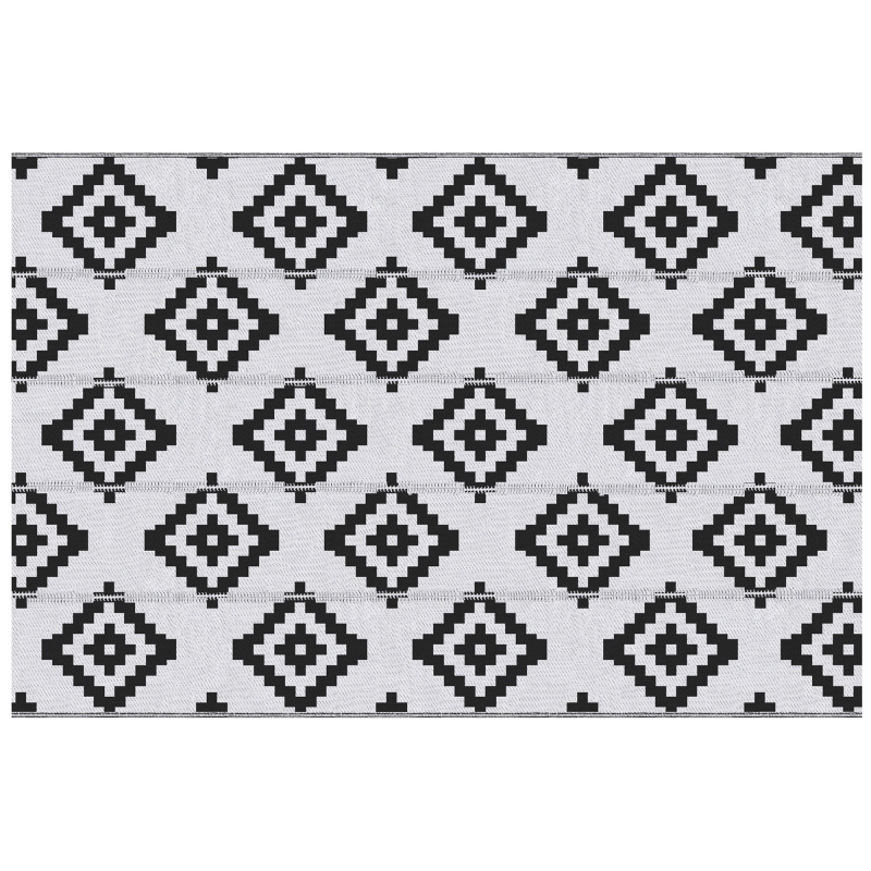 Outsunny Grafischer Outdoor-Teppich - Doppelseitig verwendbar 2 Muster - Maße 2,74L x 1,82B m - Hochdichtes PP 310 g/m² Schwarz Weiß Aosom – Bild 1 von 2