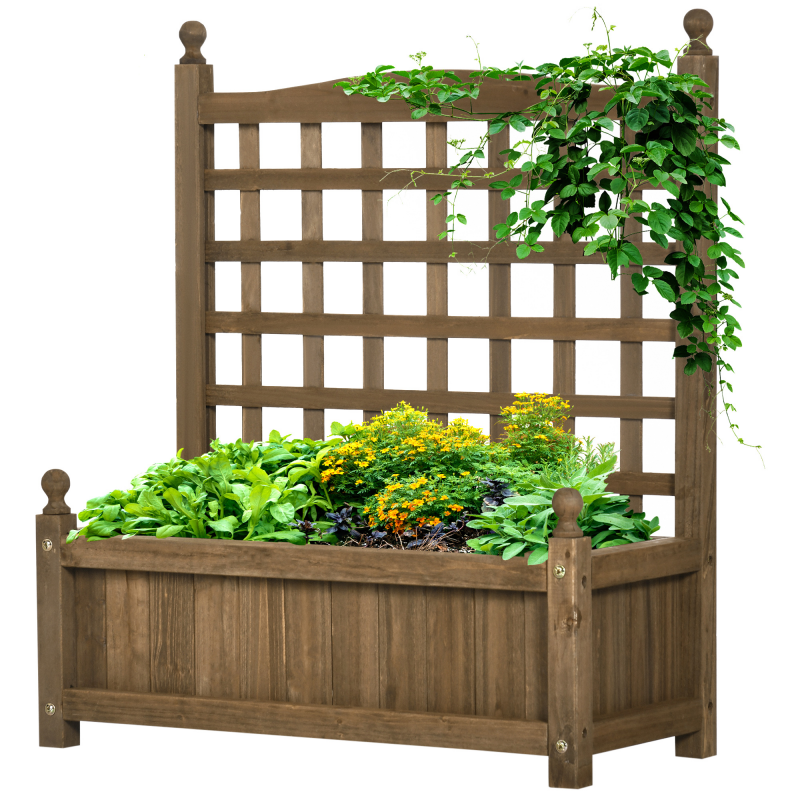 Outsunny Pflanzkübel mit Rankgitter - Blumenkasten - Pflanzkübel auf Beinen - Maße 64L x 28B x 75H cm - Entwässerungseinsätze inklusive - Tannenholz karbonisiert Aosom – Bild 1 von 2