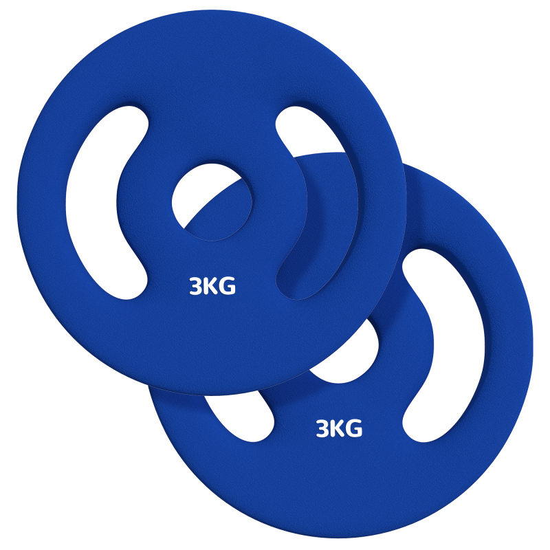 SPORTNOW 2er-Pack 3 kg Hantelscheiben, Hantelscheiben für 2,5 cm Stangen, mit einfachen Griffen für zu Hause, Fitnessstudio, Gewichtheben, aus Metall, Blau Aosom – Bild 1 von 2