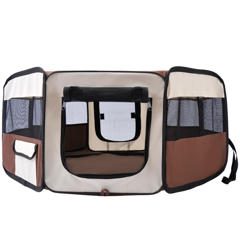PawHut Faltbares Gehege für Katzen und kleine Tiere, achteckig aus Oxford-Gewebe und Stahl - Ø 90 x 41H cm - beige braun Aosom – Bild 1 von 2