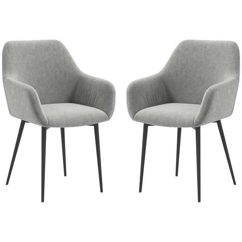 HOMCOM Set 2 Esszimmerstühle Nordisches Design, Küchenstühle Polsterung aus Samt mit Armlehnen und Stahlbeine für Wohnzimmer, 54x57x80 cm, Dunkelgrau Aosom – Bild 1 von 2