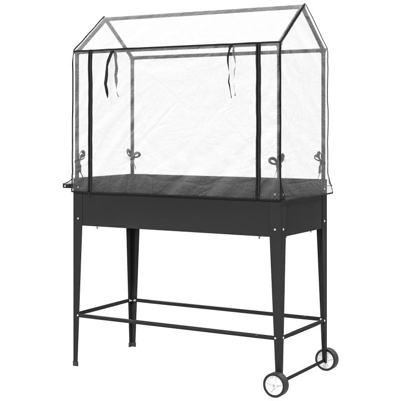 Outsunny Erhöhtes Gartenbeet mit PVC-Abdeckung, Pflanzbeet auf Rädern, rollbare Reißverschlusstür und Ablaufloch, Mini-Gewächshaus für Gemüse, Blumen, Kräuter, 100 x 45 x 152 cm, Schwarz Aosom – Bild 1 von 2