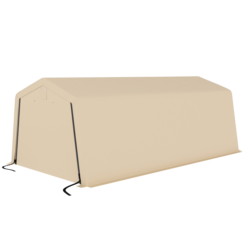 Outsunny Carport Garage Zelt 6,2L x 3,3B x 2,4H m feuerverzinkter Stahl HDPE 150 g/m² wasserdicht anti-UV, 1 Tür Khaki und 2 Belüftungen Aosom – Bild 1 von 2