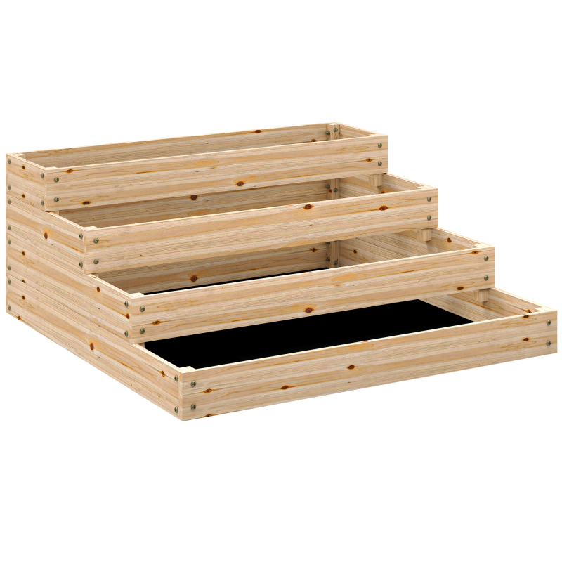 Outsunny Hochbeet Gartenbeet, Pflanzkasten aus massivem Holz, erhöhtes Gartenbett, bodenlos, 4 Ebenen, für Kräuter Gemüse Obst Blumen, 113 x 113 x 46 cm, Naturholz Aosom – Bild 1 von 2