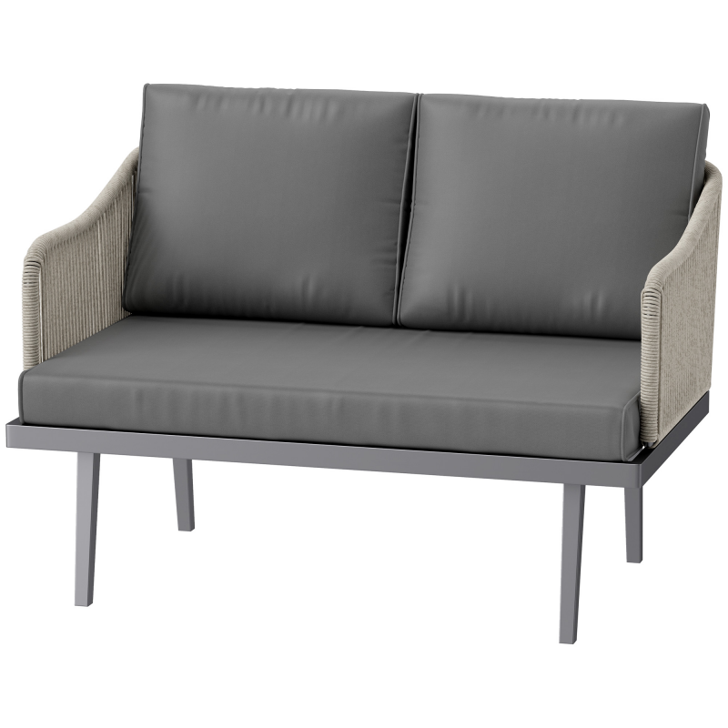 Outsunny Gartensofa 2-Sitzer mit Rattankissen, Outdoor-Sofa mit Armlehnen, Stahlrahmen für den Garten, Dunkelgrau Aosom – Bild 1 von 2