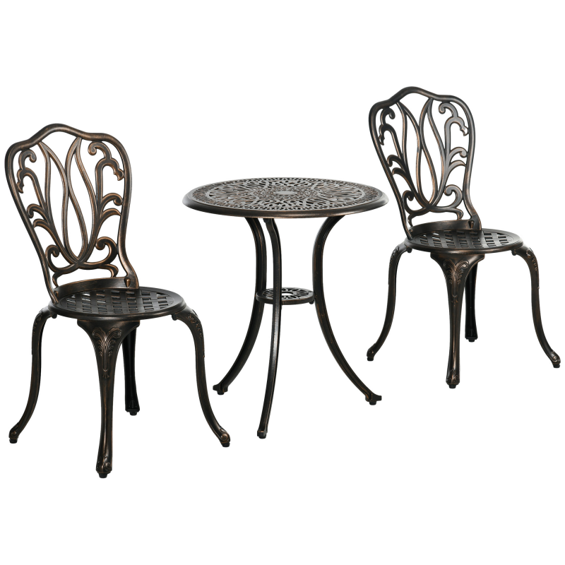 Outsunny Gartenmöbel Set 2-Sitzer 2 Stühle + Runder Tisch im Retro-Schmiedeeisen-Stil aus Aluminiumguss, bronze Aosom – Bild 1 von 2