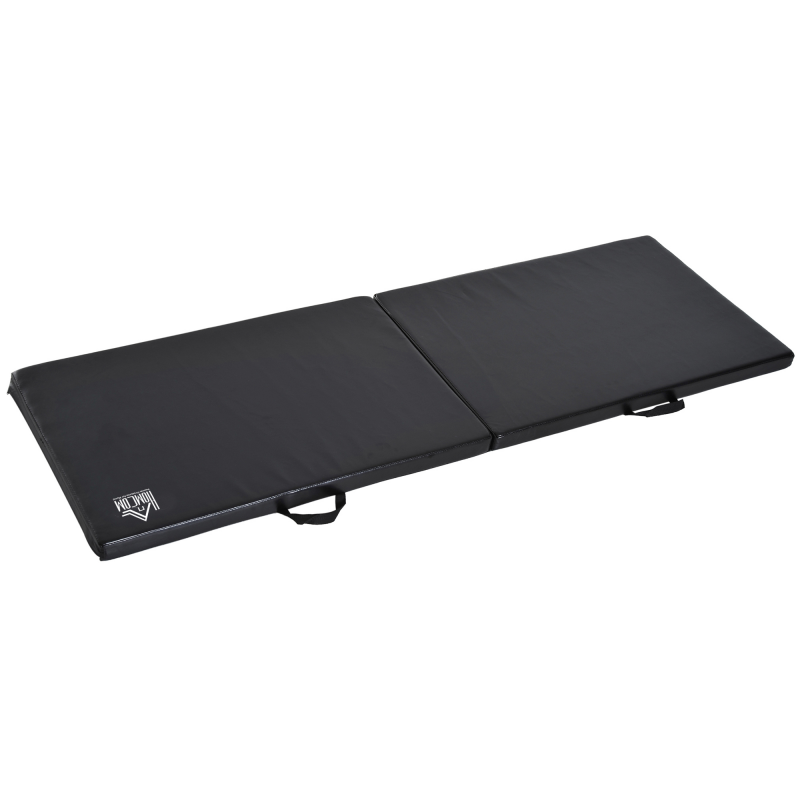 HOMCOM Gymnastikmatte Yoga Pilates Fitness faltbar tragbar 180L x 60B x 5H cm synthetisches Material Schwarz Aosom – Bild 1 von 2
