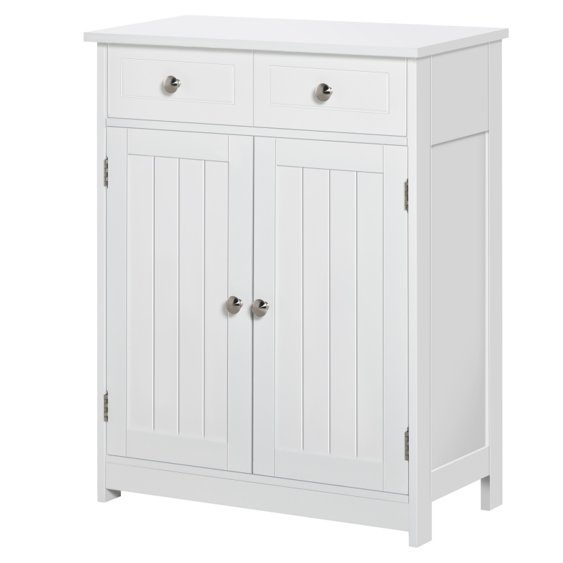 kleankin Badezimmermöbel mit 2 Türen, verstellbarem Regal und 2 Schubladen, Badezimmerschrank aus Holz, 60x30x75 cm, Weiß Aosom – Bild 1 von 2