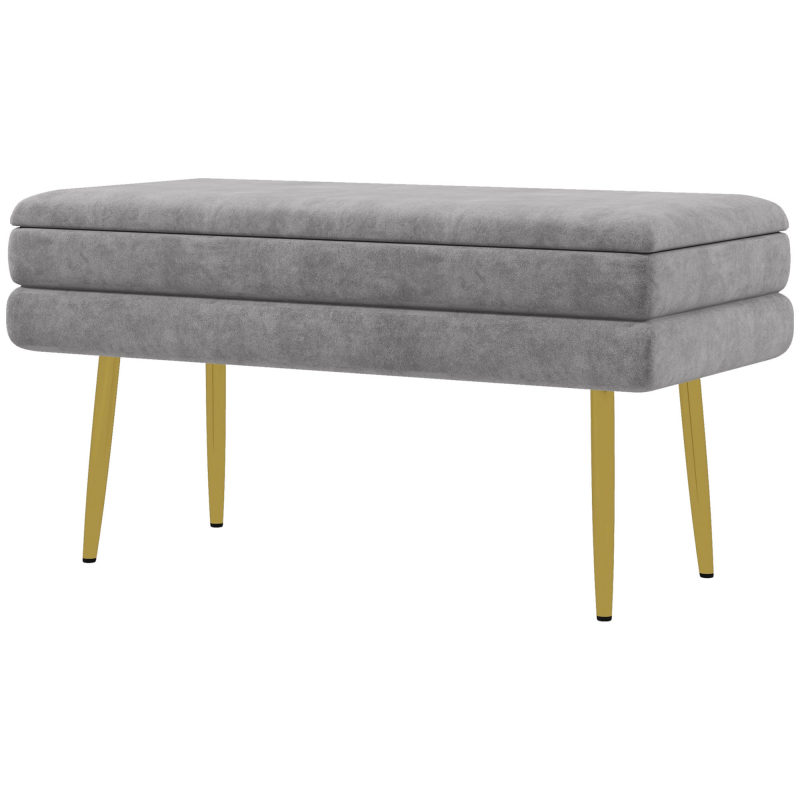 HOMCOM Bettbank mit verstecktem Stauraum, Gepolsterte Bank aus Stahl und Polyester, 79,5x37,5x43 cm, Grau Aosom – Bild 1 von 2