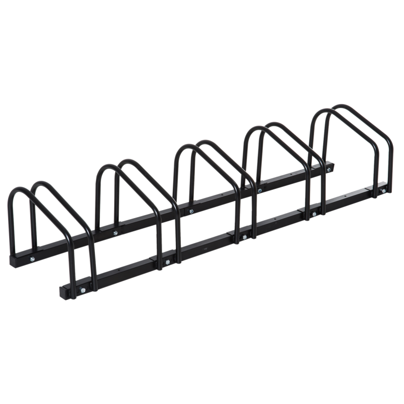HOMCOM Fahrradständer für 5 Fahrräder, Fahrradhalterung, Fahrradabstellplatz für Reifen 65 mm, Abmessungen 145L x 33B x 27H cm, aus schwarzem Stahl Aosom – Bild 1 von 2