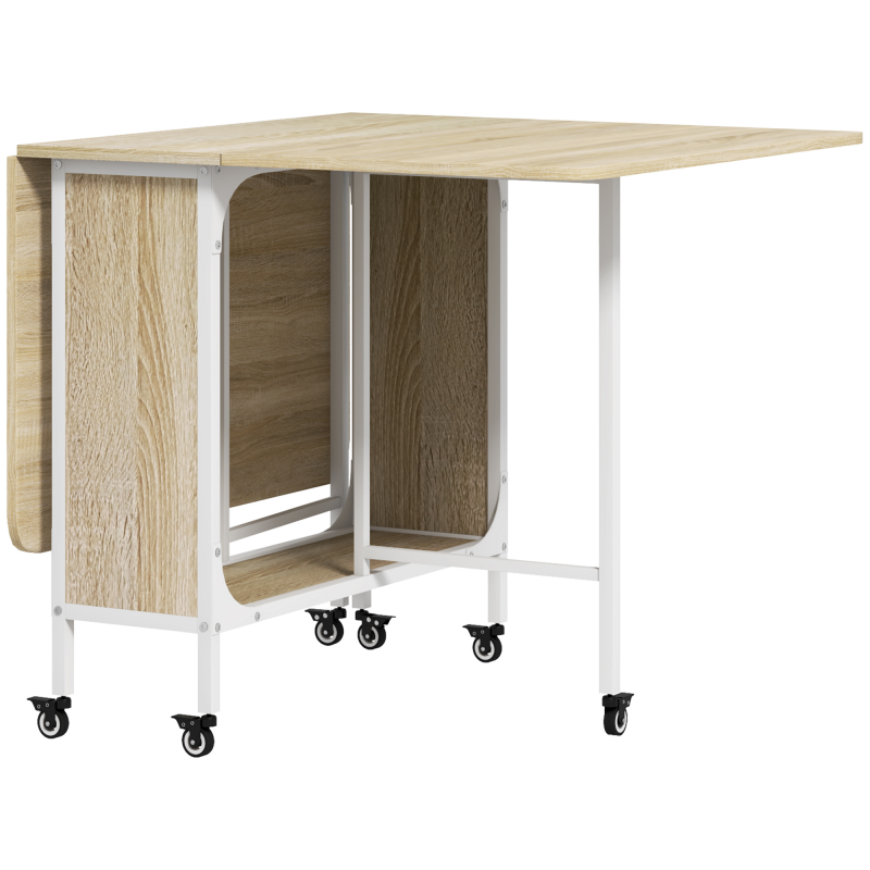 HOMCOM Klappbarer Esstisch, Ausziehbarer Tisch für 4-6 Personen, Platzsparender moderner Küchentisch mit Regal und 6 Rollen, aus Metall, 130x80x74 cm, Farbe Holz Aosom – Bild 1 von 2