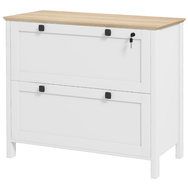 HOMCOM Aktenschrankschublade mit 2 Schubladen, Büromöbelschrank mit Schloss und Schlüsseln für A4-Ordner, 76x40x76cm, Weiß Aosom – Bild 1 von 2