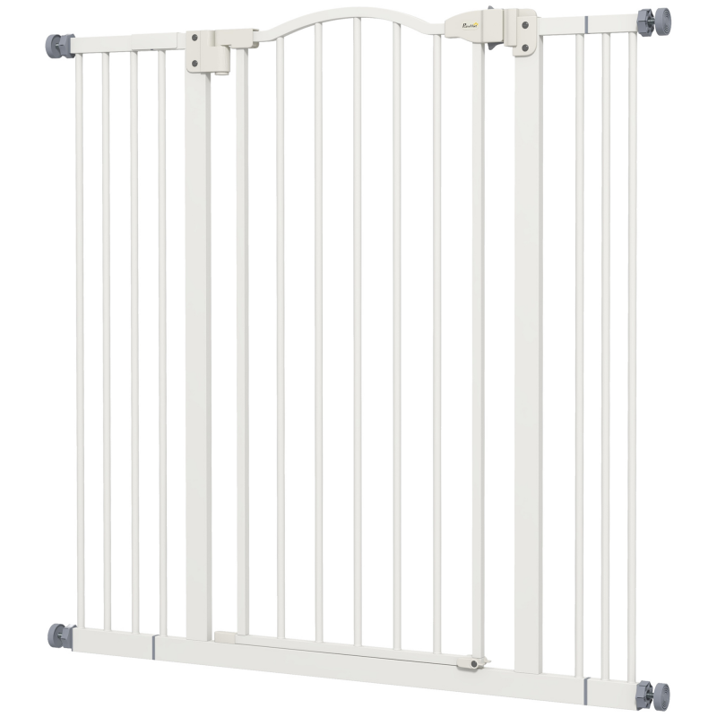 PawHut 94 cm Hundegitter für den Innenbereich, Sicherheits-Hundegitter, Erweiterbares Gitter 74-100 cm mit Doppelschloss und Automatischer Schließung für Treppen und Türen, Weiß Aosom – Bild 1 von 2
