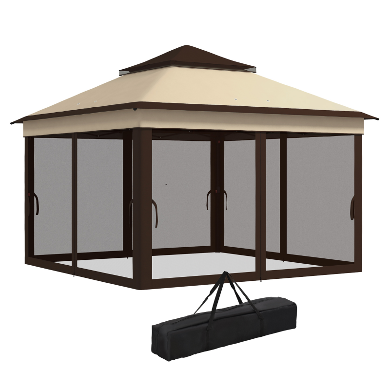Outsunny Klappbarer Pop-Up Pavillon mit abnehmbaren Netzstoffwänden, höhenverstellbar und Transporttasche, Stahl und Oxford-Gewebe, UV 30+, für Garten, Partys, Camping, Kaffee Beige Aosom – Bild 1 von 2