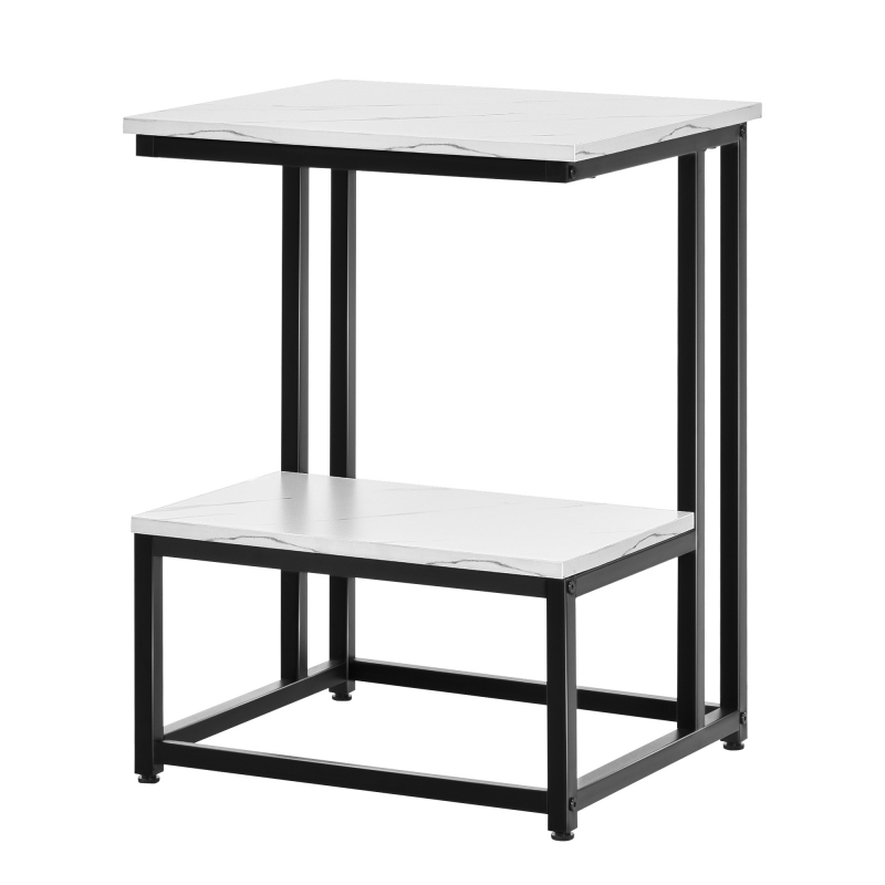 HOMCOM Moderne Couchtisch Wohnzimmer Beistelltisch Schlafzimmer Guéridon Neoretro Design Stahlrahmen schwarzes Tablett Regal weiße Marmor-Optik Aosom – Bild 1 von 2
