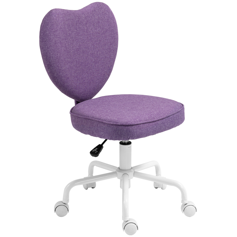 HOMCOM Schreibtischstuhl in Herzform, Bürostuhl mit 5 Schwenkrollen und Höhenverstellung in Leinenstoff, 40x50x79-89cm, Lila Aosom – Bild 1 von 2