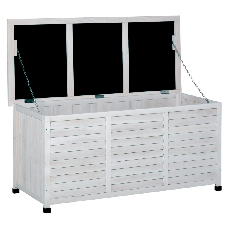 Outsunny Garten-Aufbewahrungsbank aus Fichtenholz, Outdoor-Aufbewahrungsbox mit rutschfesten Füßen 127x56x60cm, Weiß Aosom – Bild 1 von 2