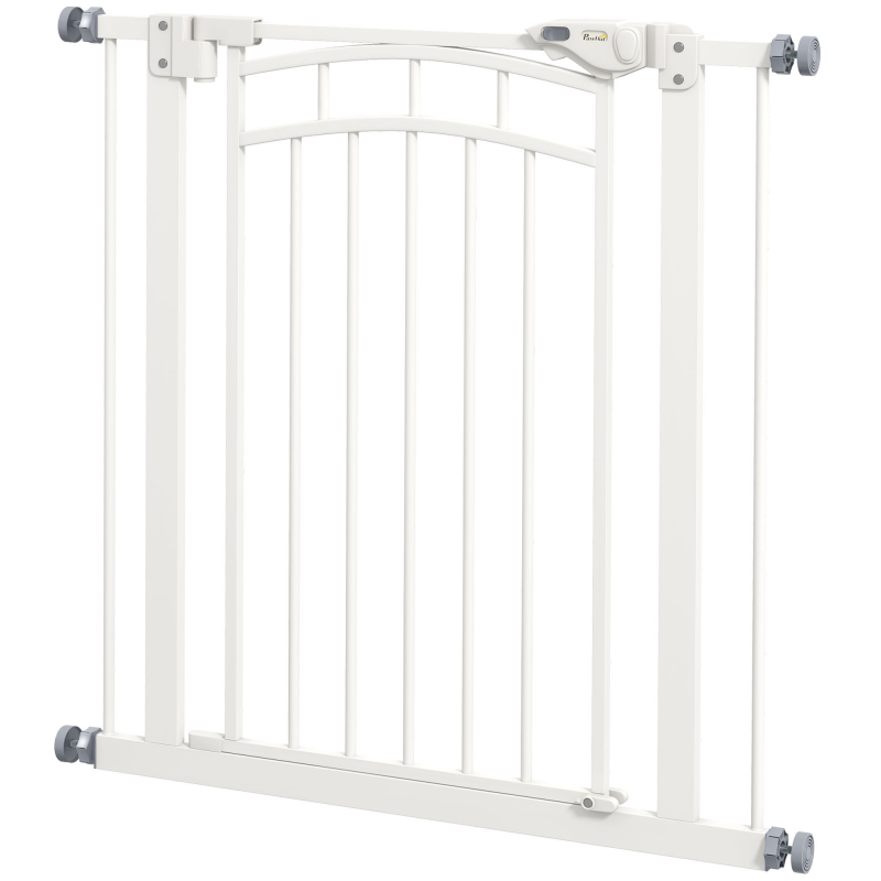 PawHut Hundeschutzgitter ausziehbar 74-80 cm, Doppelschloss, automatische Schließung, Treppengitter ohne Bohren, Höhe 76 cm, weiß Aosom – Bild 1 von 2