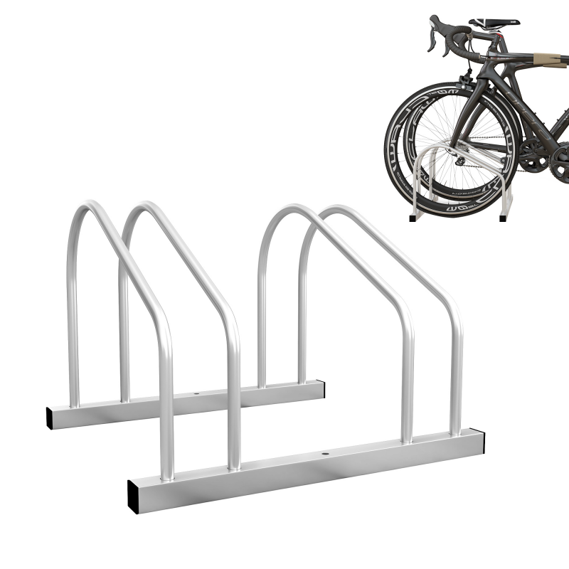 SPORTNOW Fahrradständer 2 Fahrräder Fahrradständer Reifenablage 61 mm Abmessung 50L x 34B x 27,5H cm Stahl silber Aosom – Bild 1 von 2