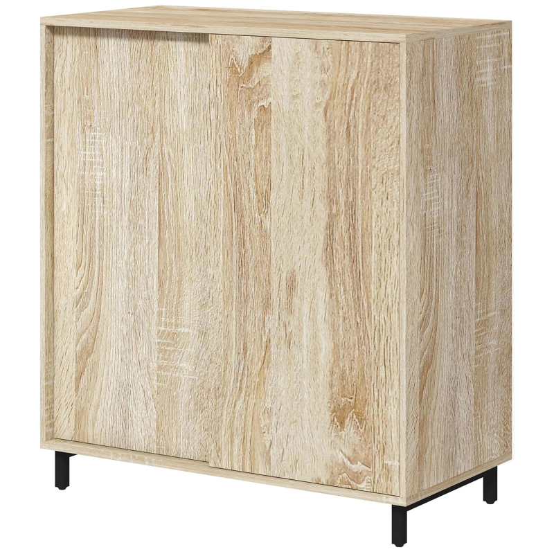 HOMCOM Flurschrank mit 4 Ebenen, Schuhschrank aus Spanplatte und Stahl mit Schiebetür, Schrank für bis zu 12 Paar Schuhe, 80x40x93 cm, Holzfarbe Aosom – Bild 1 von 2