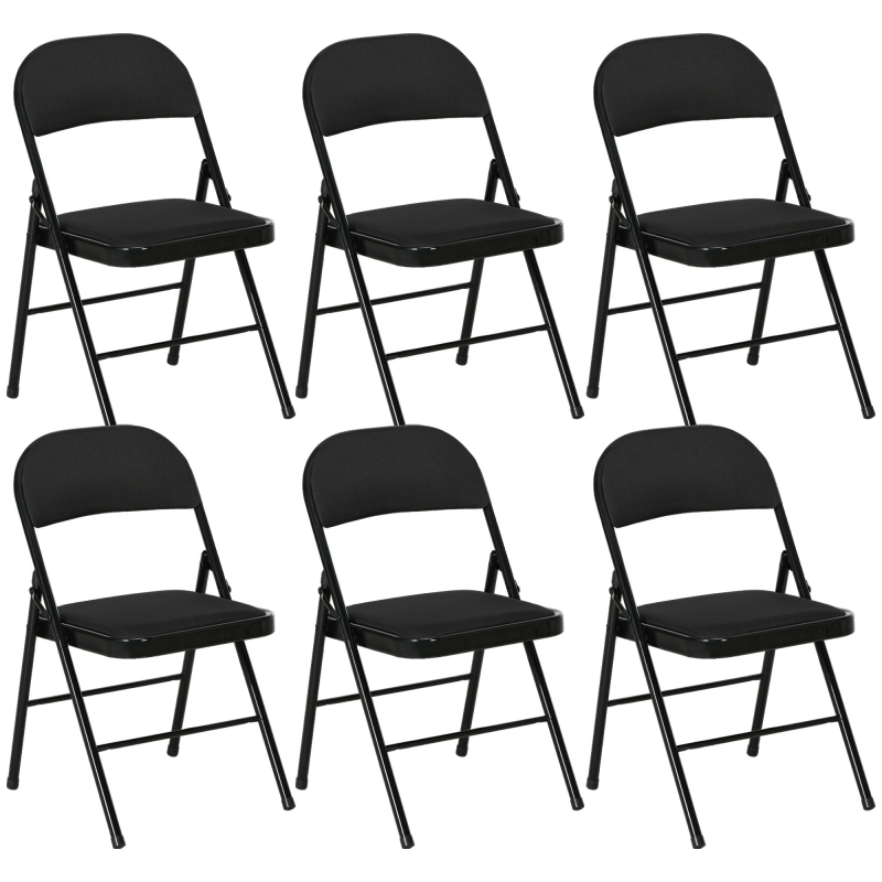 HOMCOM Set 6 Klappstühle mit Gepolsterter Sitzfläche, Moderne platzsparende Stühle mit Polyesterkissen für Zuhause und Büro, Schwarz Aosom – Bild 1 von 2