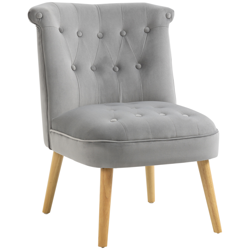 HOMCOM Poltrona für Wohnzimmer und Esszimmer mit gepolsterter Sitzfläche, Sessel für Schlafzimmer mit Holzbeinen und Samtstoff, 60x66x79 cm, Grau Aosom – Bild 1 von 2