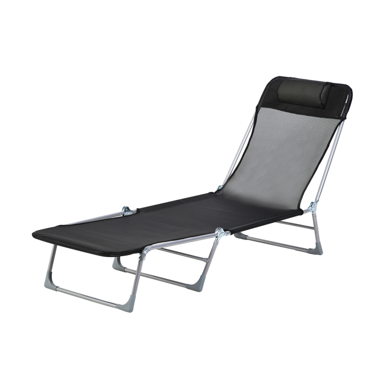 Outsunny Sonnenliege Gartenliege verstellbar klappbar mit Kissen Rückenlehne in 5 Stufen verstellbar 182L x 56B x 28H cm schwarz Aosom – Bild 1 von 2