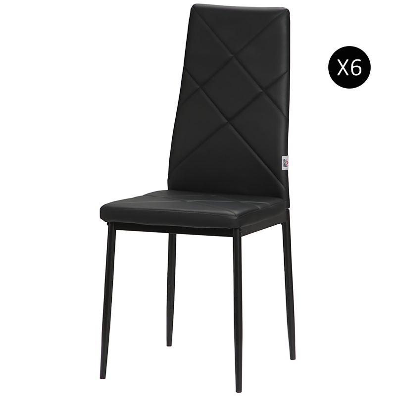 HOMCOM Set 6 Esszimmerstühle mit Hoher Rückenlehne, Küchenstühle aus Kunstleder mit Diamantsteppung, rutschfesten Fußkappen und Stahlbeinen für Wohnzimmer, 41x50x97 cm, Schwarz Aosom – Bild 1 von 2