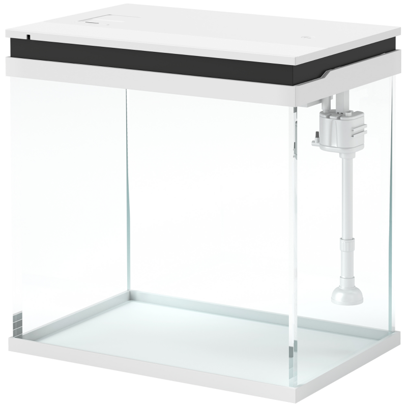 PawHut 26L Glasaquarium für Goldfische mit LED-Beleuchtung, Komplett-Aquarium mit Filter und Wasserpumpe, Tropische Fischwanne, 38x26x38 cm, Weiß Aosom – Bild 1 von 2