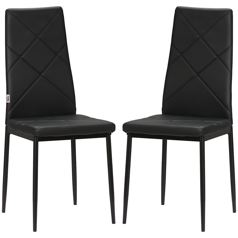 HOMCOM Set 2 Stühle Esszimmer Hoher Rückenlehne, Küchenstühle Kunstleder Diamantsteppung, Antirutschfüße und Stahlbeine für Wohnzimmer, 41x50x97 cm, Schwarz Aosom – Bild 1 von 2