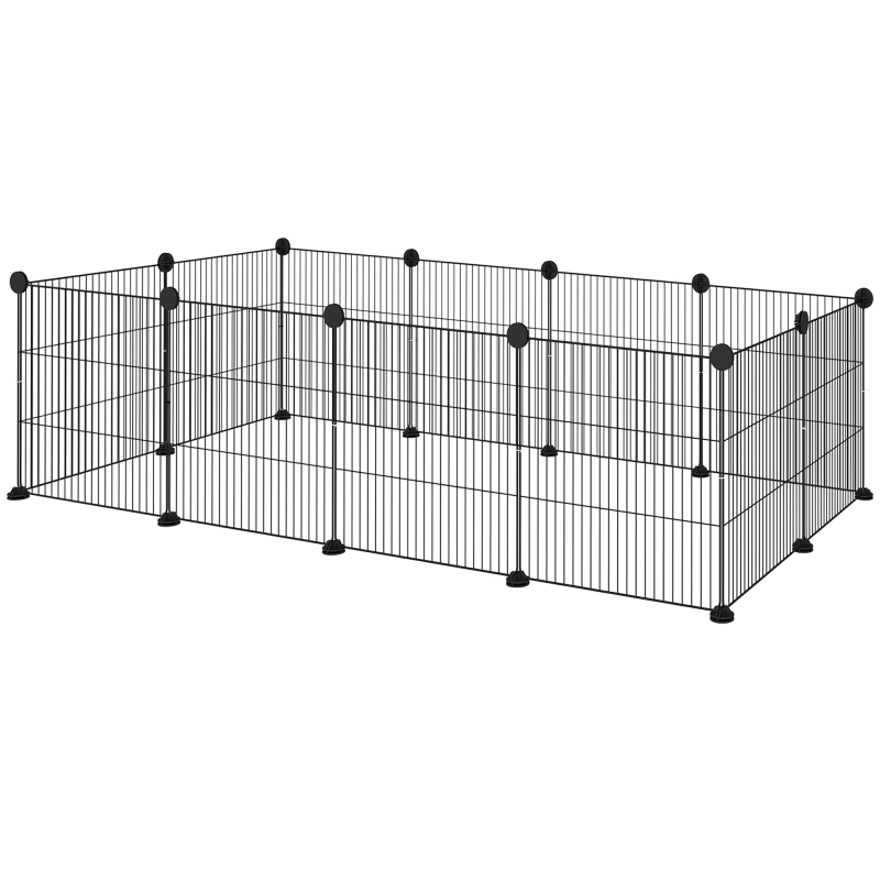 PawHut Käfig Laufstall für Haustiere L 140 x B 70 x H 35 cm abgerundete Kanten Metallgitter Schwarz Aosom – Bild 1 von 2
