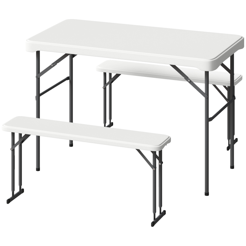 Outsunny Campingtisch- und Stuhlset 113 cm, klappbarer Campingtisch mit tragbaren Stühlen und Transportgriffen, faltbar, hellgrau Aosom – Bild 1 von 2