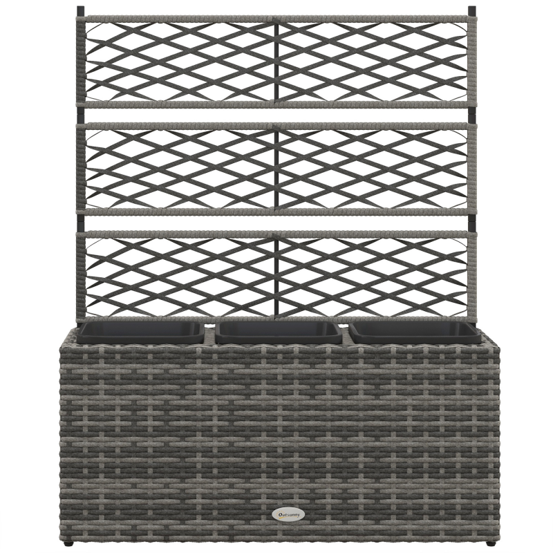 Outsunny Hochbeet mit Gitter für Kletterpflanzen, erhöhtes Beet mit 3 Innen-Töpfen, Stahl- und Rattan-PE-Struktur, 84x30x107cm, Grau Aosom – Bild 1 von 2