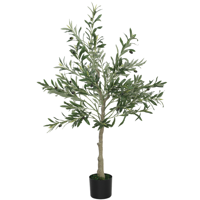 HOMCOM Künstlicher Olivenbaum 120 cm Kunstpflanze Innen künstlicher Baum im Topf mit realistischen Blättern und Früchten, künstliche Pflanze grüne Dekoration für zu Hause, Büro, Wohnzimmer, Schlafzimmer Aosom – Bild 1 von 2