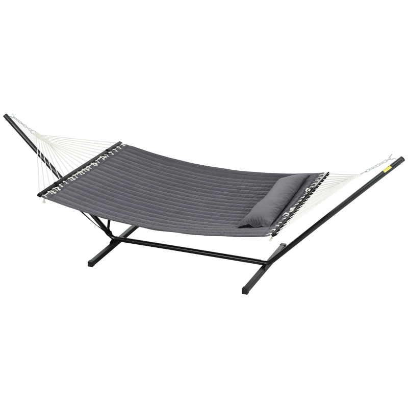 Outsunny Hängematte mit Gestell für den Garten, integriertem Kissen und Sicherheitsseilen, Hängematte aus Baumwolle, Polyester und Stahl, Tragkraft bis zu 150 kg, 368x93x110 cm, Dunkelgrau Aosom – Bild 1 von 2