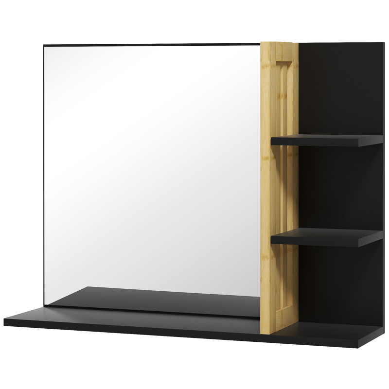 HOMCOM Wandspiegel für Badezimmer mit Regalen - 3 seitliche Regale + 1 unteres Regal - Bambusholz Aosom – Bild 1 von 2