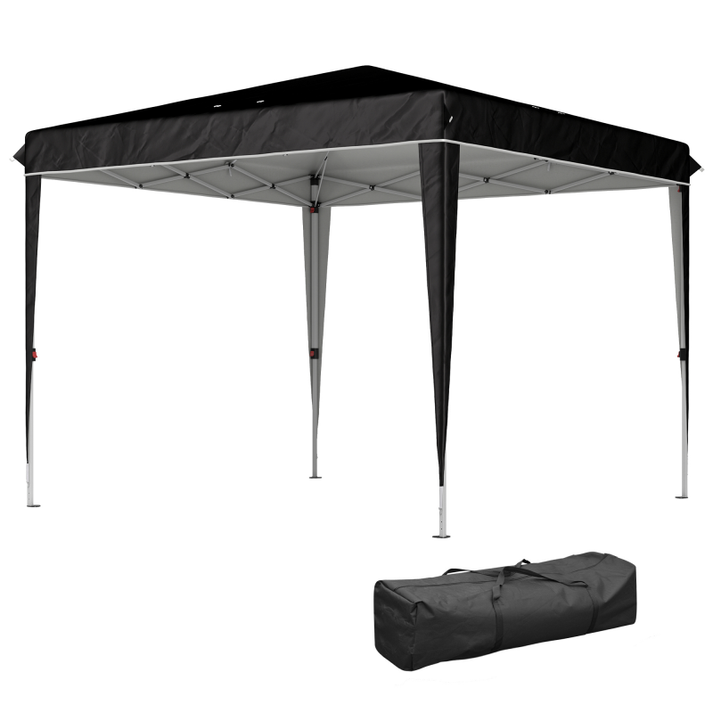 Outsunny Gartenzelt Faltpavillon 3x3 m mit Höhenverstellung, Entwässerungslöchern und Transporttasche, Outdoor-Pavillon aus Metall und Oxford-Gewebe, UV50+, für Garten, Feste, Camping, Schwarz Aosom – Bild 1 von 2