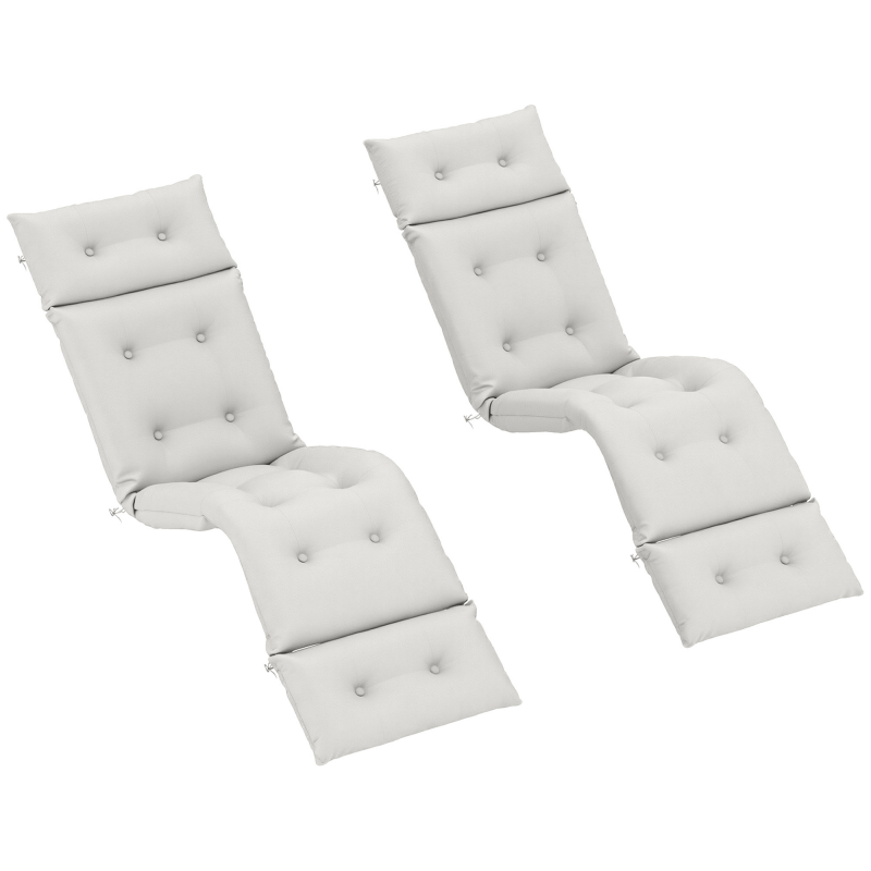 Outsunny Set von 2 Sonnenliegenkissen - dick, bequem und gepolstert - Liegematte mit 6 Befestigungen, 190 x 56 x 10 cm, Hellgrau Aosom – Bild 1 von 2