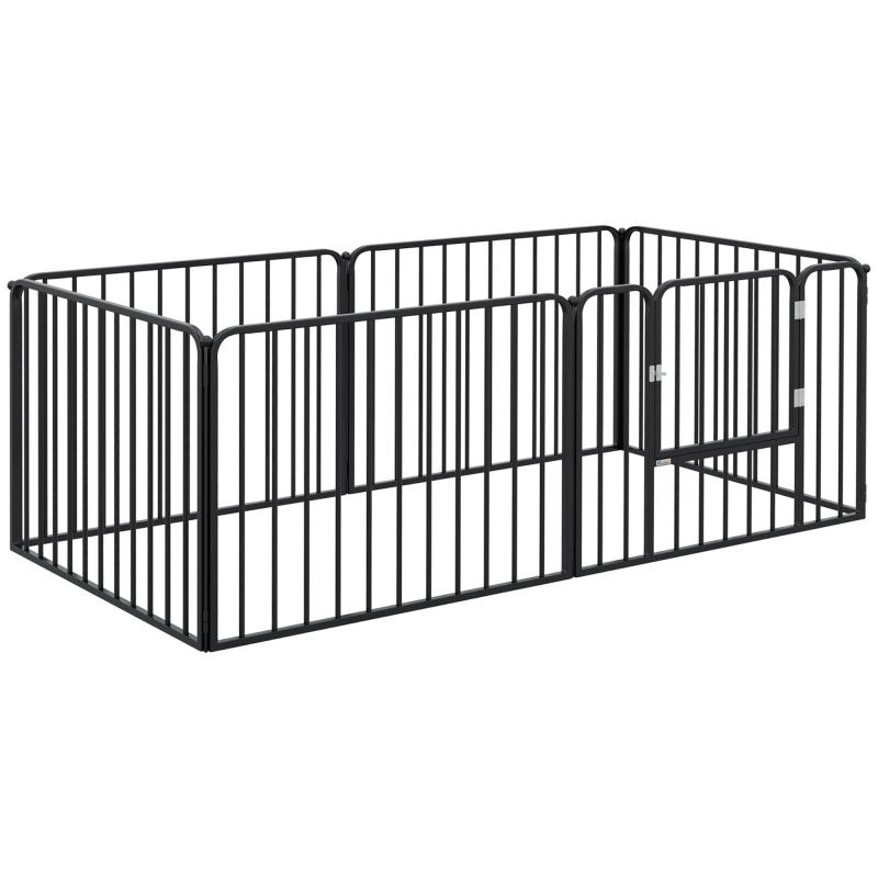 PawHut Hundegitter für kleine und mittelgroße Hunde, 6-teilige modulare Struktur für drinnen und draußen, Hundetor aus Stahl mit 7 Stiften, 164x83x60 cm, Schwarz Aosom – Bild 1 von 2