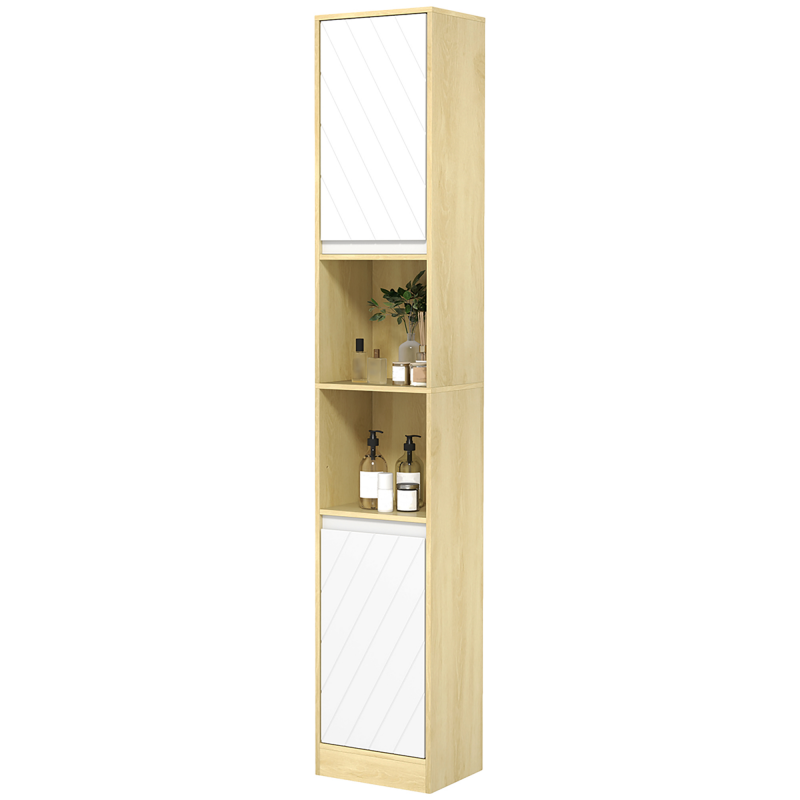 HOMCOM Badezimmerschrank aus Holz mit 2 Schränken und verstellbaren Regalen, Säulendesign, 30x24x170 cm, Eiche und Weiß Aosom – Bild 1 von 2