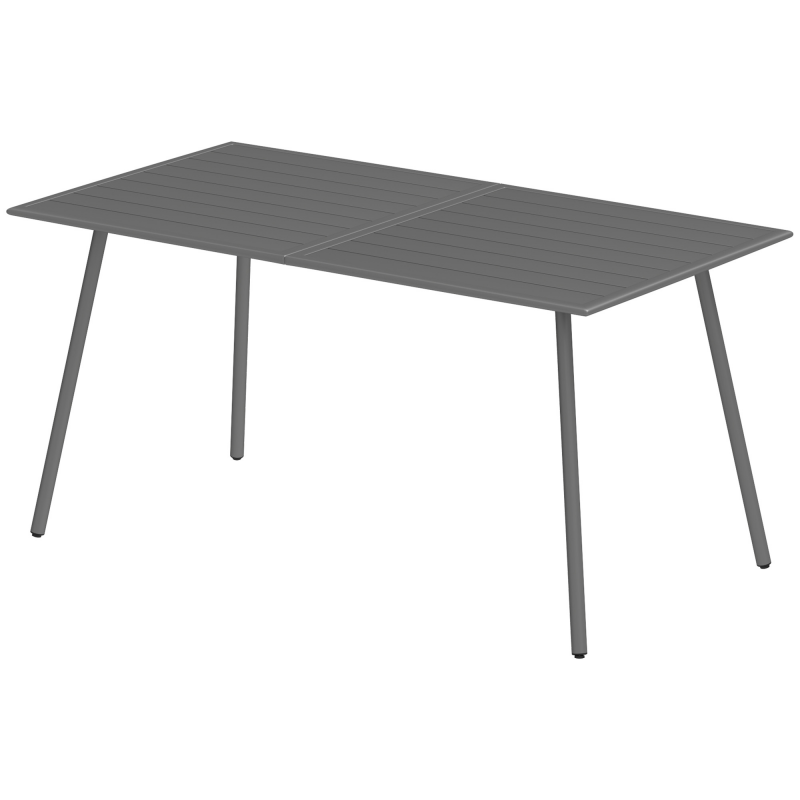 Outsunny Gartentisch für 6 Personen, Gartentisch mit rechteckiger lattenrostartiger Stahlplatte, rostbeständig, für Terrasse, Balkon, 150 x 80 x 74 cm, grau Aosom – Bild 1 von 2