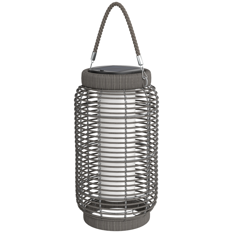 Outsunny Solarlaterne für den Außenbereich, Garten-Stehlampe aus geflochtenem Harz LED Gartenbeleuchtung aus Stahl automatische Ein/Aus-Funktion Ø18 x 37 cm Grau Aosom – Bild 1 von 2