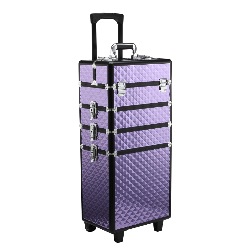HOMCOM Professioneller Make-up-Trolley, Reise-Make-up-Koffer aus Aluminium, 2 Räder, Violett 33,5x23x76/95,5 cm Aosom – Bild 1 von 2