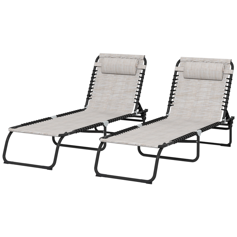 Outsunny Lot de 2 Sonnenliegen klappbarer Liege mit mehreren verstellbaren Positionen Stahlthermoplastische elastische Schnürungen Schwarz Textilene Creme Aosom – Bild 1 von 2